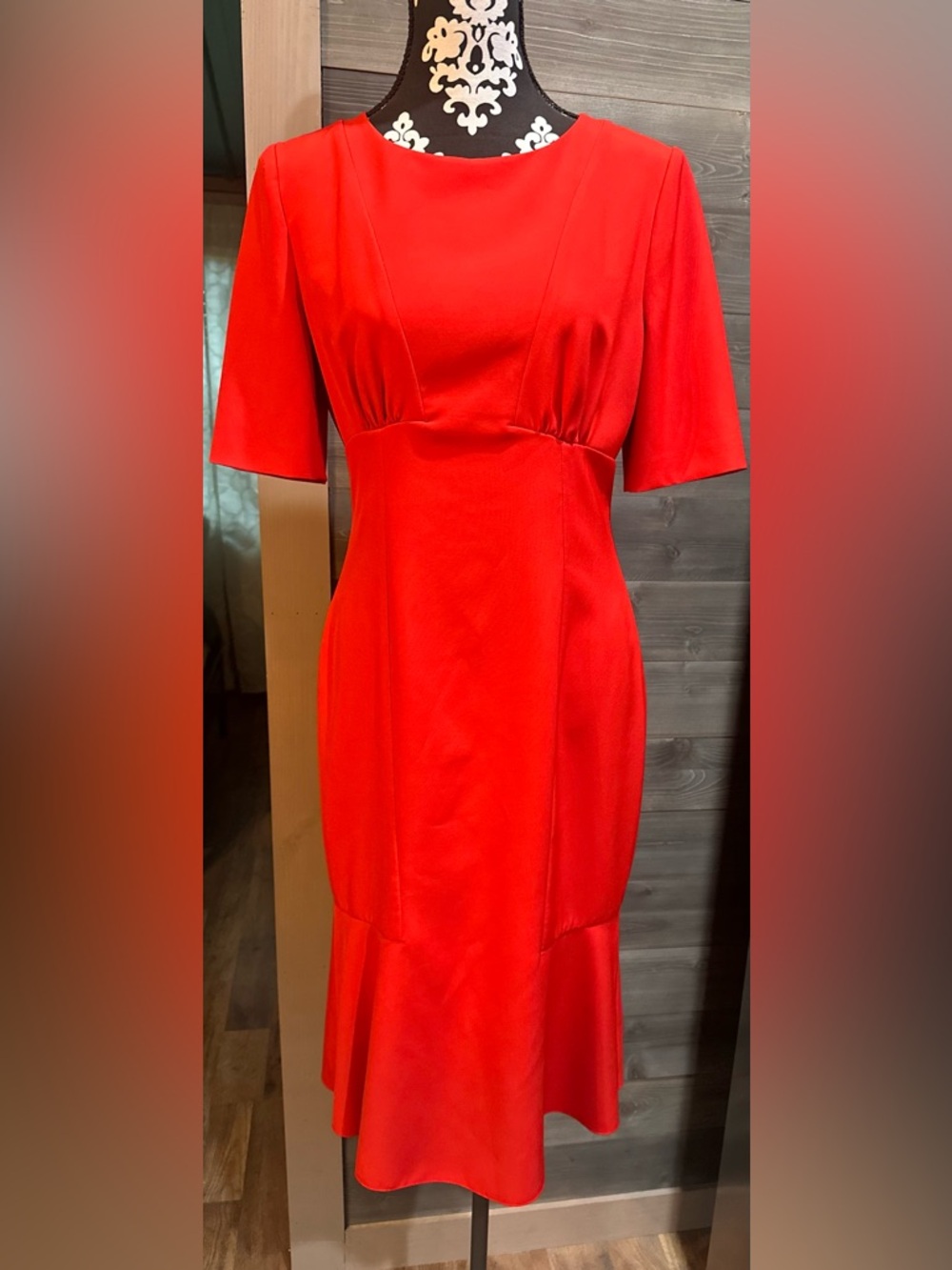 Y2K Lands' End Bright Red Midi Dress with Fluted Hem size 8